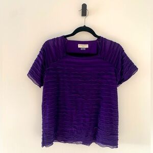 Allison Daley Purple Ruffled Lined Petite/M Short Sleeved Top